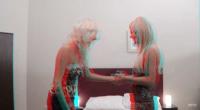 lesbian lovers Bridget and Sophie Carina shake hands in their hotel suite in real 3D