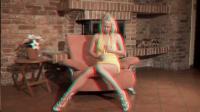 Carla Cox in sexy yellow skirt and high heels in stereo 3d