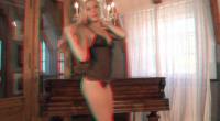 Lizzy Merova strips from her black seetrough teddy in front of the 3d camera