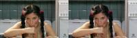 stereoscopic fellatio by pigtailed brunette slutty schoolgirl in SBS 3D