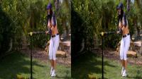 topless sports babe outdoors in side by side 3d