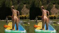 3d TV outdoors water striptease bronzed babe shows her naked ass