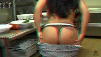 sexy striptease in the kitchen of a restaurant in real 3d