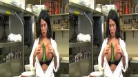hot bigboobed pornstar sienna west in SBS 3D sticking a cucumber between her massive mammals