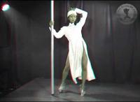 anaglyph Asian poledancer fully clothed