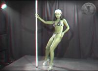 ht babe Asia poledancing in bikini and high heeld during erotic anaglyph shoot