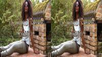 black bimbo outdoors in the woods in front of the 3d camera
