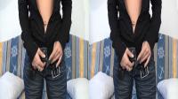 3D TV striptease slim white slut removing her jeans