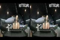 sexy cute blonde army chick playing with her pussy in an aircraft hangar for 3D TV