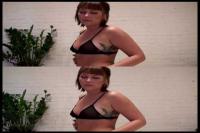 stereoscopic brunette milf showing us her tattood body in over under 3-D
