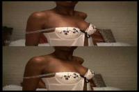 black boobs in a white bra in over under 3D