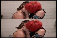 true color 3D redhead and brunette tattood lesbian teens kissing