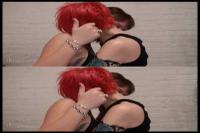 over under 3D brunette and redhead lesbians kissing as foreplay