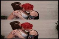 3D TV redhead licking the chest of her girlfriend