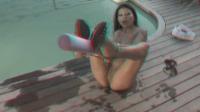 babe playing with huge pooltoy in real 3d