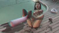 outdoors poolside naked beauty in real 3d