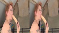 3D TV dildo blowjob by mature tattood redhead honey