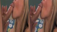 closeup of a SBS 3D blowjob by a sexy blonde pornstar
