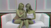 sexy teen babes in miniskirts in the couch in anaglyph 3D
