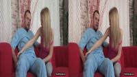 3D TV hot blonde slut removing his pants for cock access
