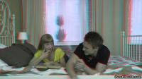 sexy teen sucks her index finger while studying with her bj in red cyan 3d