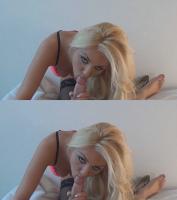 POV blowjob from hot blonde bimbo on the bed in true color 3D