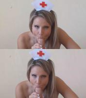over under 3d brown eyed nurse looks into the 3d camera with his cock in her pretty mouth