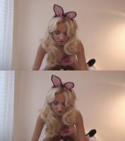 sexy blonde bimbo with lingerie and bunny ears rides cock in 3D TV porn