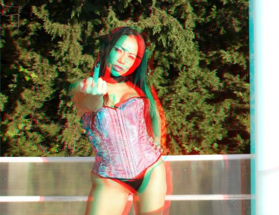 angry brunette in 3-d