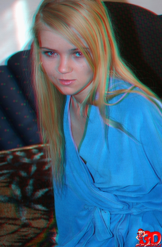cute russian blonde in blue robe in 3d