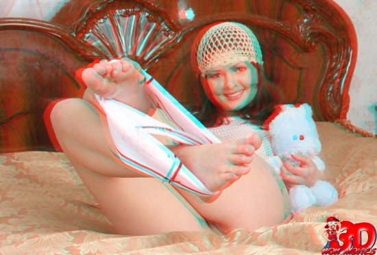 cute brunette schoolgirl stripping in anaglyph 3d