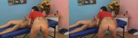 naked ass Brunette bitch gives handjob to a massage client for 3D TV