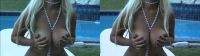3D TV bigboobed blonde playing with her big tits by the pool