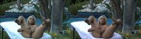 3D TV bigboobed blonde slut playing with herself outdoors