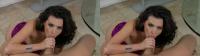 crossview 3D: sexy brunette babe gives head on the kitchen floor, POV style