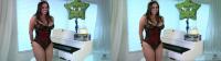 hot brunette babe in sexy corsett wishing you a happy birthday in true color 3D