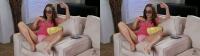 teen Gracie glam with spread legs showing her panties while watching 3d porn in the couch