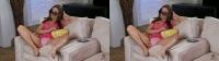 horny teen in the couch showing panties while watching 3D pr0n