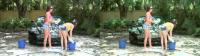 horny babes playing with water outdoors in crossview 3D