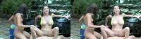 sexy bikini slut fucks car owner while her friend waits for her turn in true color 3D