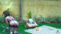 stereoscopic teen showing her shaved clit from her jeans miniskirt and gets het hot body wet