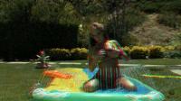 red cyan glasses 3d outdoors bikini fun with tanned bigboobed blonde girlfriend