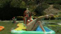 anaglyph 3d teasing blonde slut outdoors on her water slide