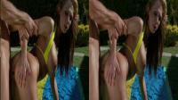 sexy bigboobed bikini slut fucked from behind in front of the 3d camera outdoors