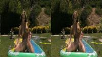 bikini babe shows her big tits on a water slide in true color 3d porn