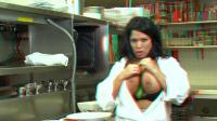 bigboobed MILF slut Sienna West rubbing a cucumber between her double D boobs in real 3D