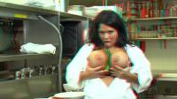 Sienna West rubbing a cucumber between her meetbags and licking it like a cock in real 3d