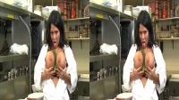 silicone tits milf licking a vegetable as if it were a cock in crossview 3-D