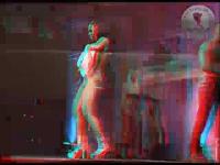 naked chicks on stage during the erotic fair in belgium in front of the 3d camera