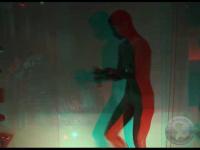 hot babe washing slim body in front of the 3d camera